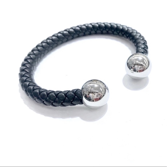 Stainless Steel Plain Ball LEATHER MEN CUFF BRAC. - Picture 7 of 8